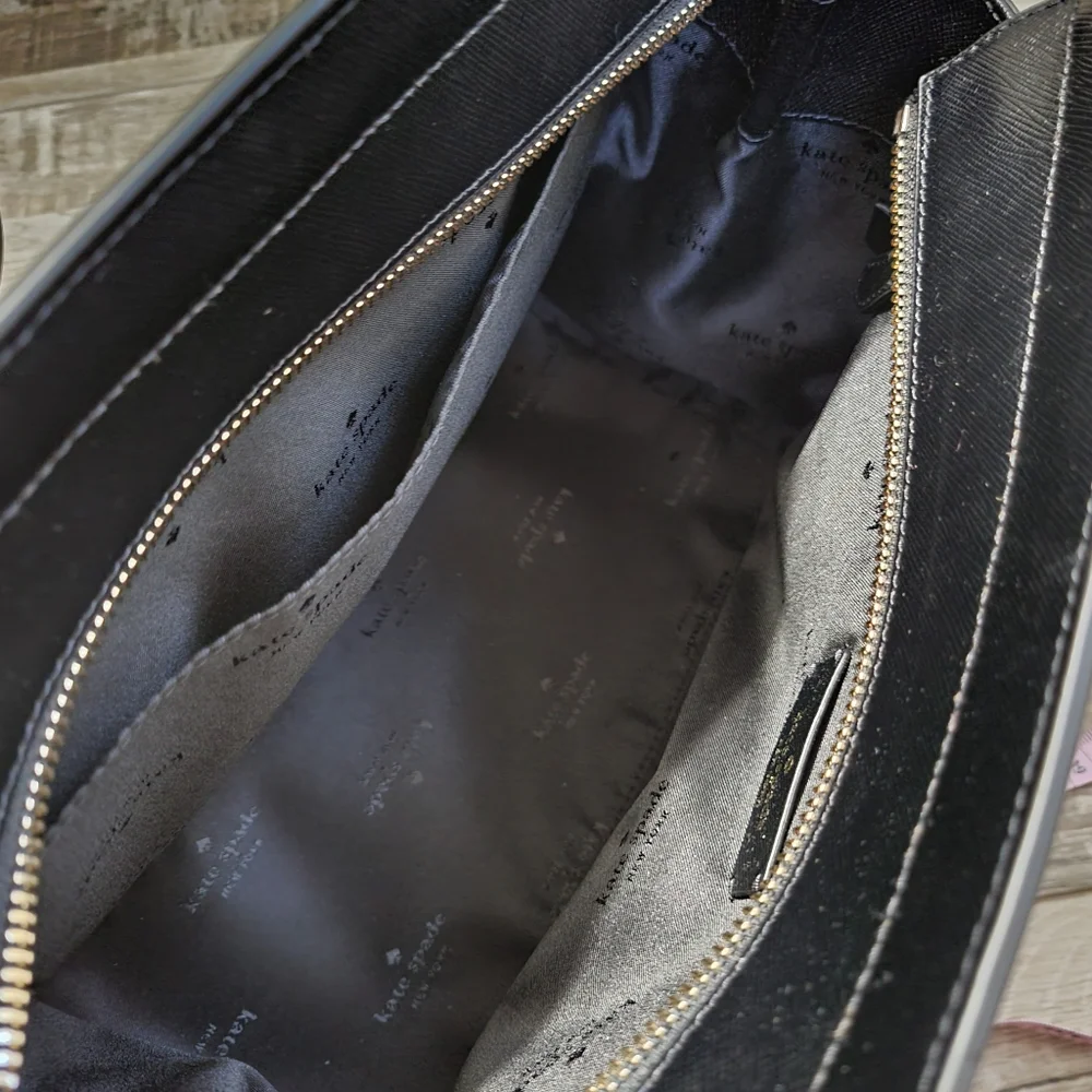 Kate Spade Cameron Black Leather and Woven Straw Medium Satchel